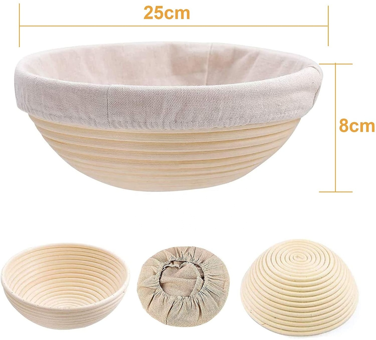 Professional & Home Bake Cake Tools 9 Inch Proofing Basket Rattan Bread Proofing Basket with Liner Cloth