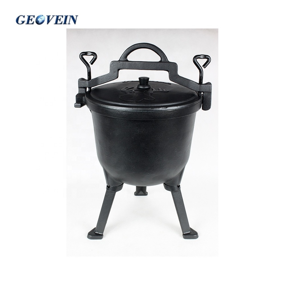 Cast iron camping outdoor pressure cooker with 3 legs