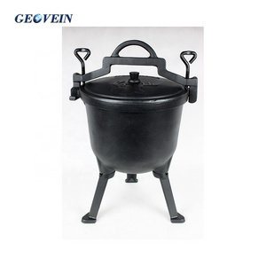 Cast iron camping outdoor pressure cooker with 3 legs