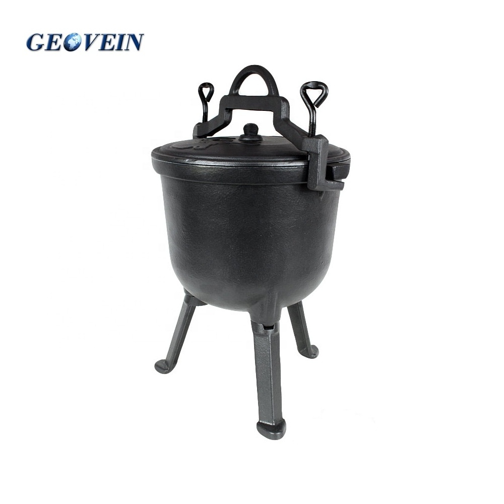 Cast iron camping outdoor pressure cooker with 3 legs