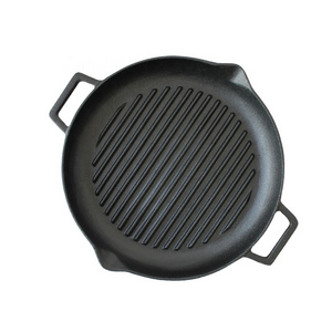 Round Roast Plate Korean Cast Iron BBQ Grill Frying Pan With Handles