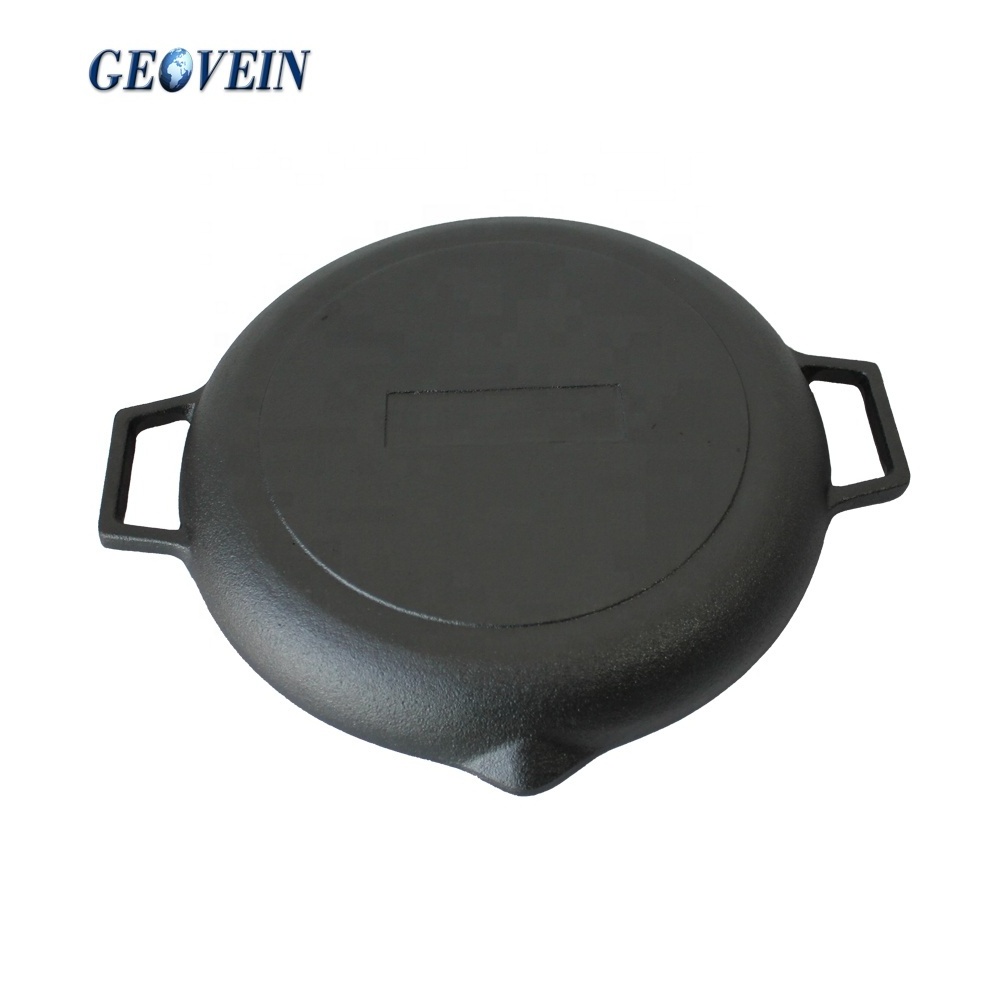 Round Roast Plate Korean Cast Iron BBQ Grill Frying Pan With Handles