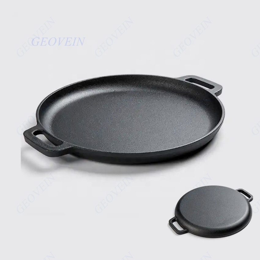 Cast Iron Flat Baking Pie Pan Pizza Plate Pre-seasoned Pizza Tray Fry Pan Cast Iron Skillets Baking Tray Non Stick Frying Pan