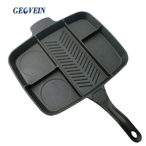 Multi Section 5 in 1 Non Stick Cast Iron Skillet Grill Pan