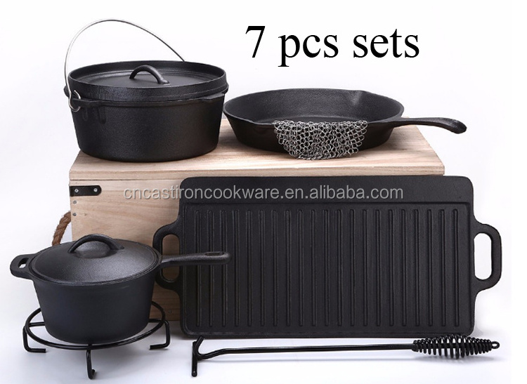 Hot selling Cooking sets 7 pieces cast iron cookware set camping cast iron cookware