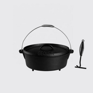 Cast Iron Camping Dutch Oven with Lid Lifter and Storage Bag campfire cooking equipment