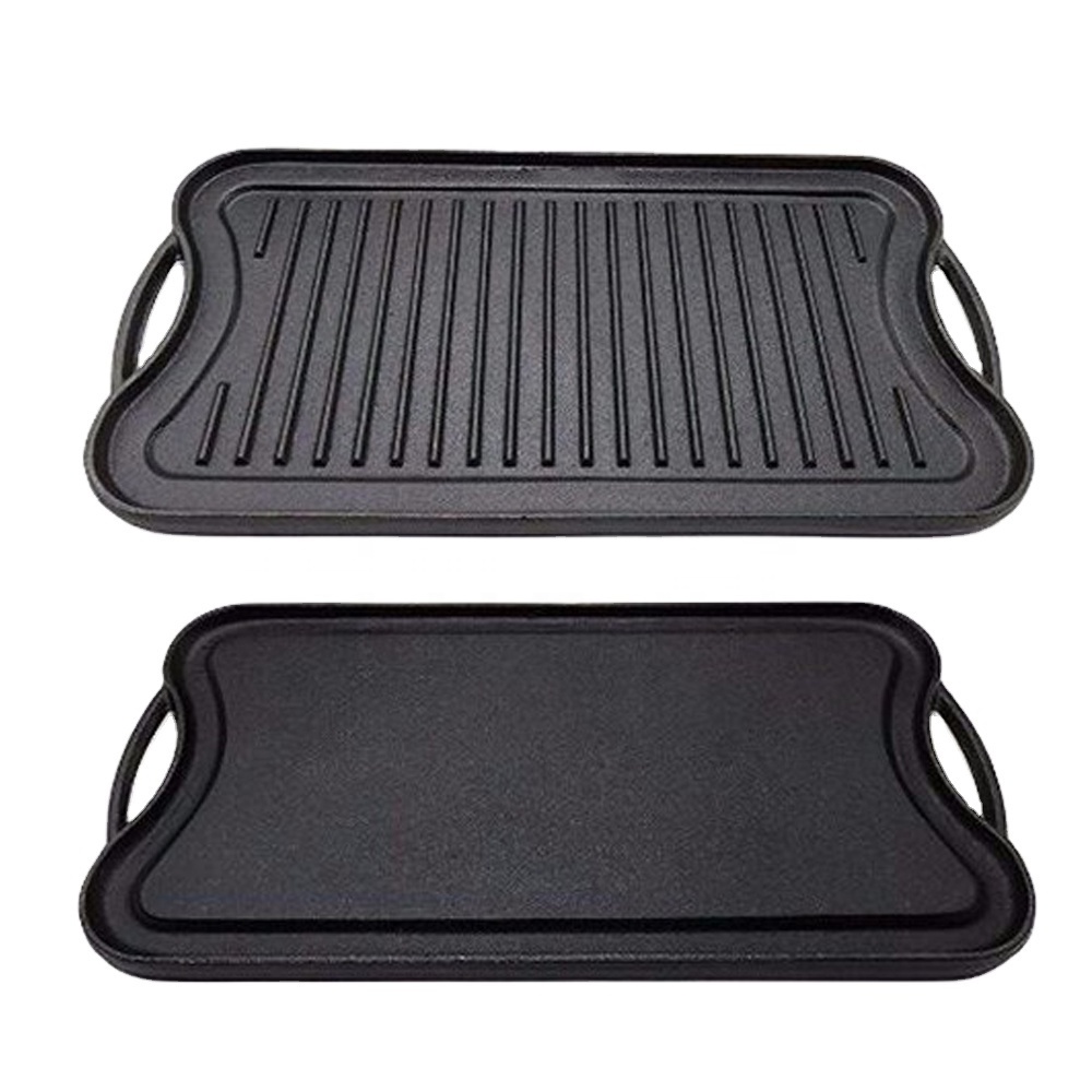 Custom Made Cast Iron BBQ Gas Charcoal Double Sided Grill Pan Korean BBQ Grill Plate