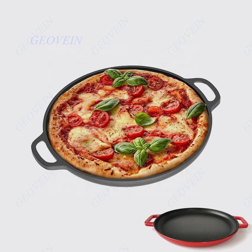 Cast Iron Flat Baking Pie Pan Pizza Plate Pre-seasoned Pizza Tray Fry Pan Cast Iron Skillets Baking Tray Non Stick Frying Pan