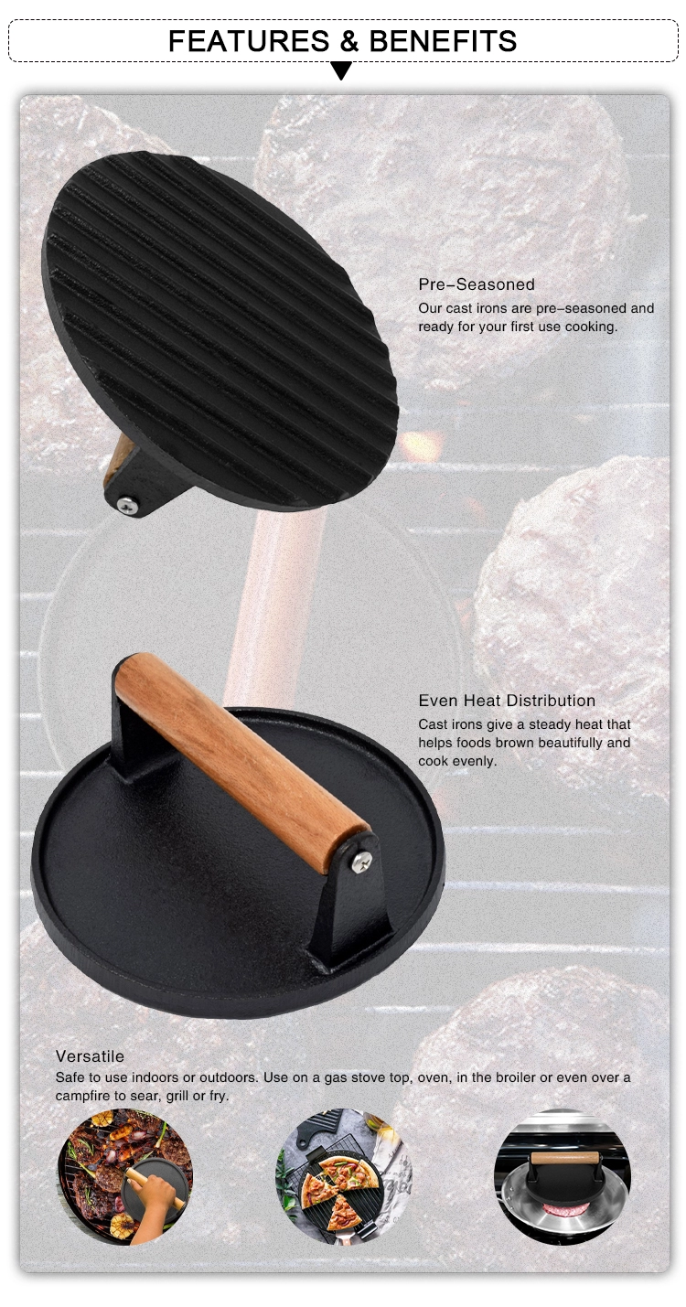 Perfect Non Stick Cast Iron Burger Grill Smasher w/Patty Paper Included