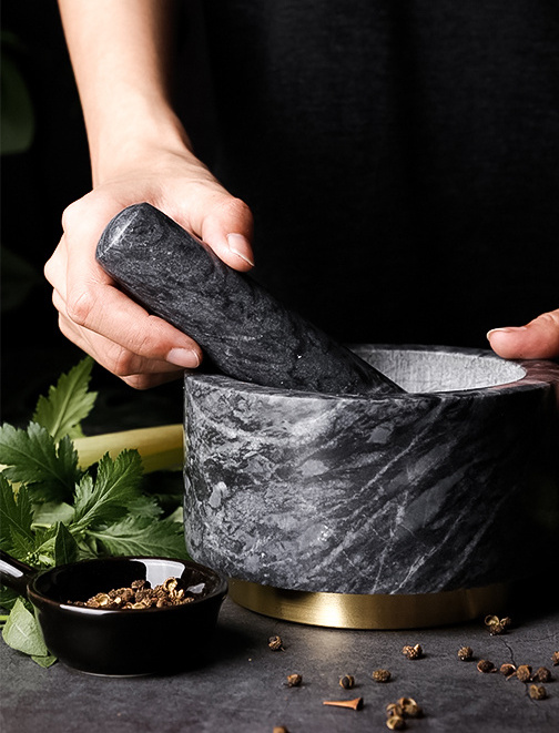 Hot Sale Natural Stone marble mortar and pestle set black stone garlic grinder & pounder