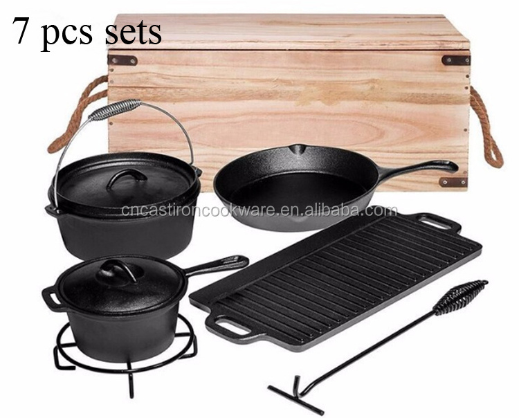 Hot selling Cooking sets 7 pieces cast iron cookware set camping cast iron cookware