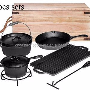 Hot selling Cooking sets 7 pieces cast iron cookware set camping cast iron cookware