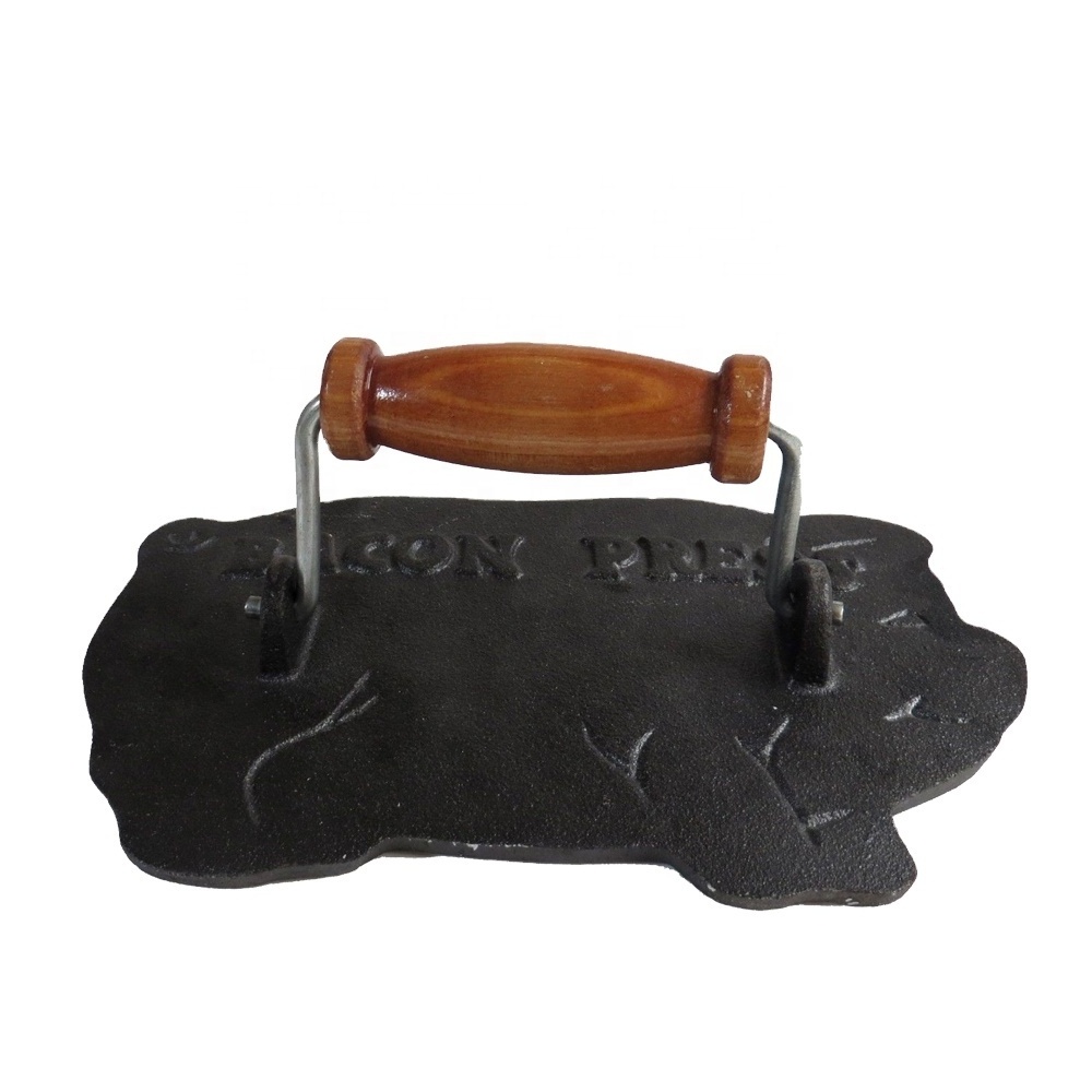 Cast iron Cooking tool sets steak meat bacon press with pig-shaped