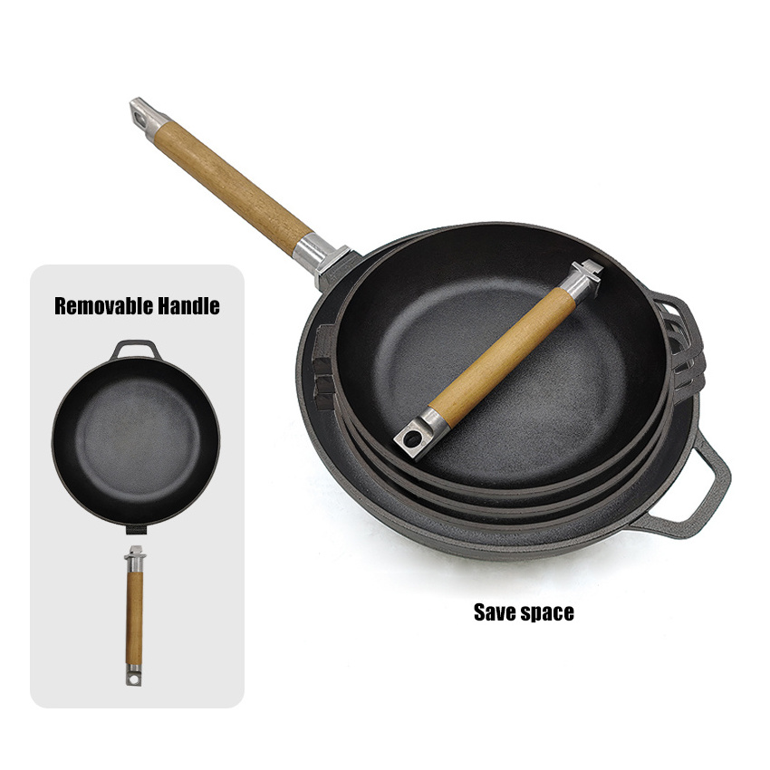 Cast Iron Skillet with Detachable handle Non-Stick Preseseaned Cast Iron Frying Pan With Removable Handle