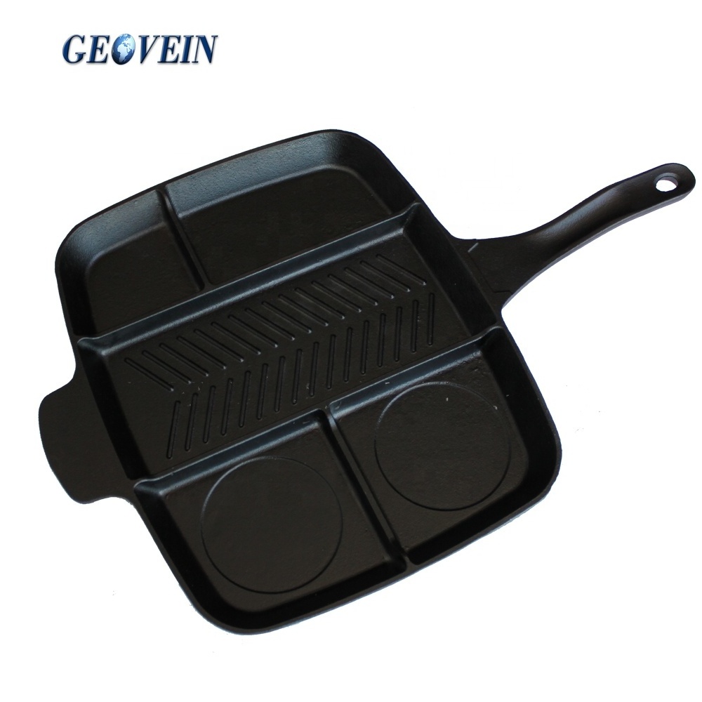 Multi Section 5 in 1 Non Stick Cast Iron Skillet Grill Pan