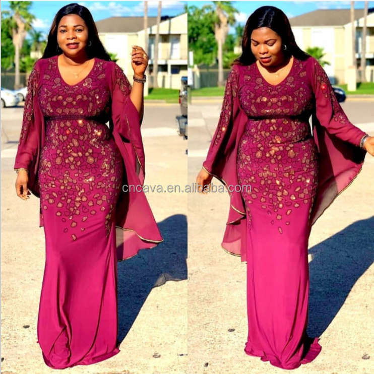 plus size national african women's party dresses fashion kitenge designs embroidery sequins round collar big flare sleeve skirt