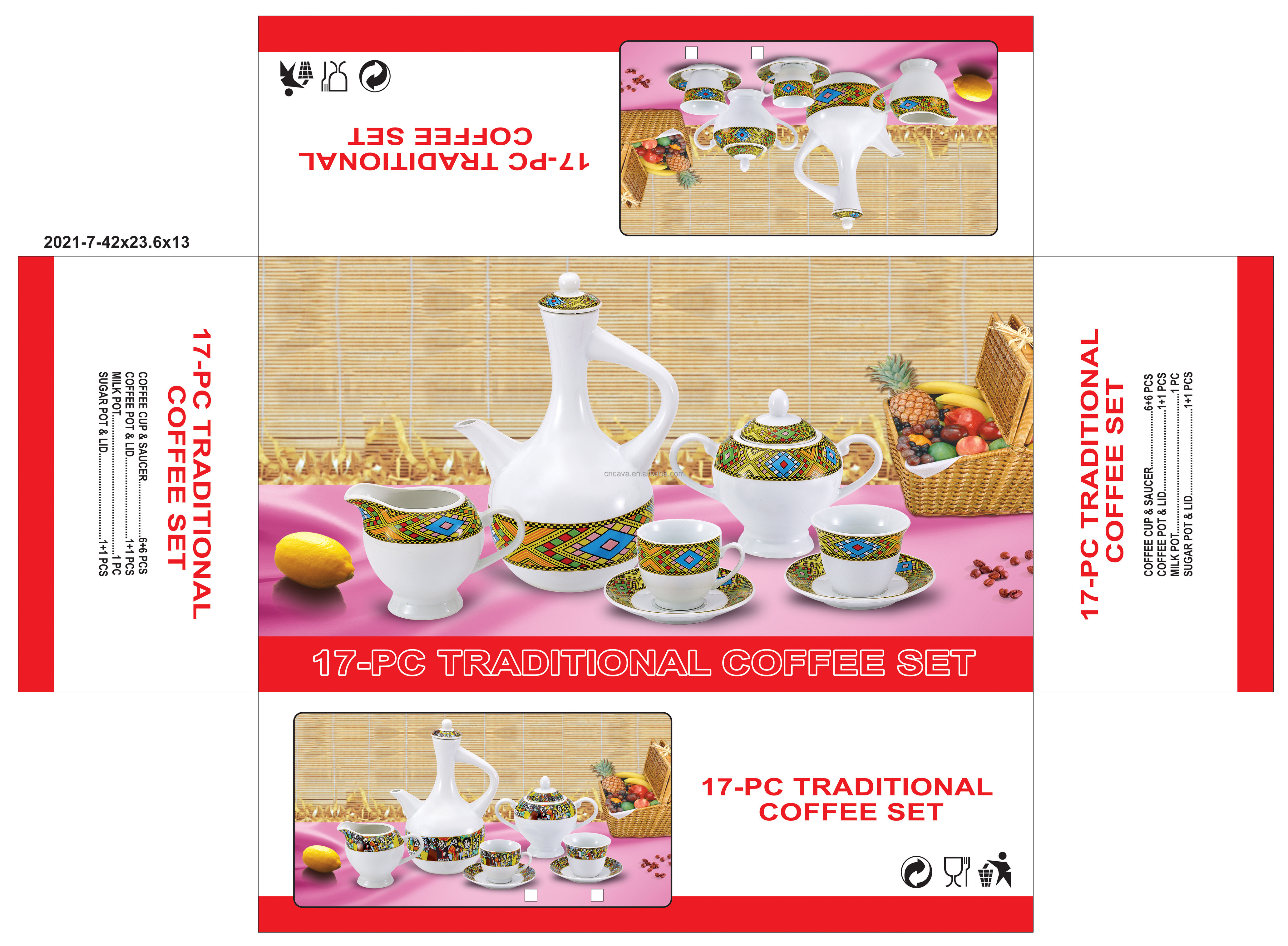 china manufactory wholesale price special saba tilet design ethiopian traditional ceremony 17pcs porcelain coffee tea set