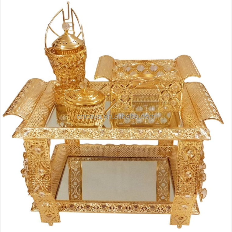 2022 new design habesha decorative metal popular ethiopian mid-east coffee rekebot table tray set