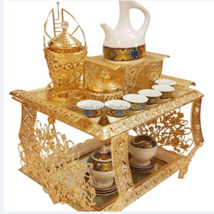 2022 new design habesha decorative metal popular ethiopian mid-east coffee rekebot table tray set