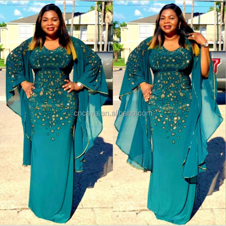 plus size national african women's party dresses fashion kitenge designs embroidery sequins round collar big flare sleeve skirt