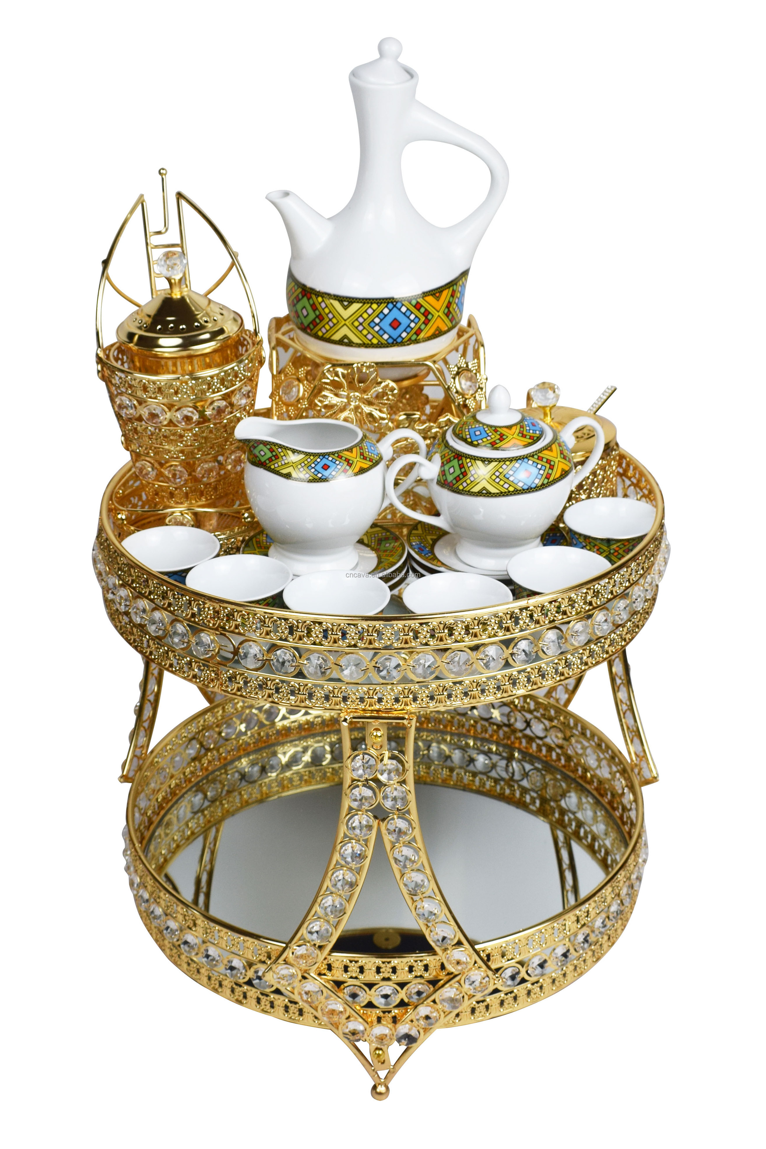 habesha new arrival high quality ethiopian metal rekebot coffee table with 17pcs coffee set