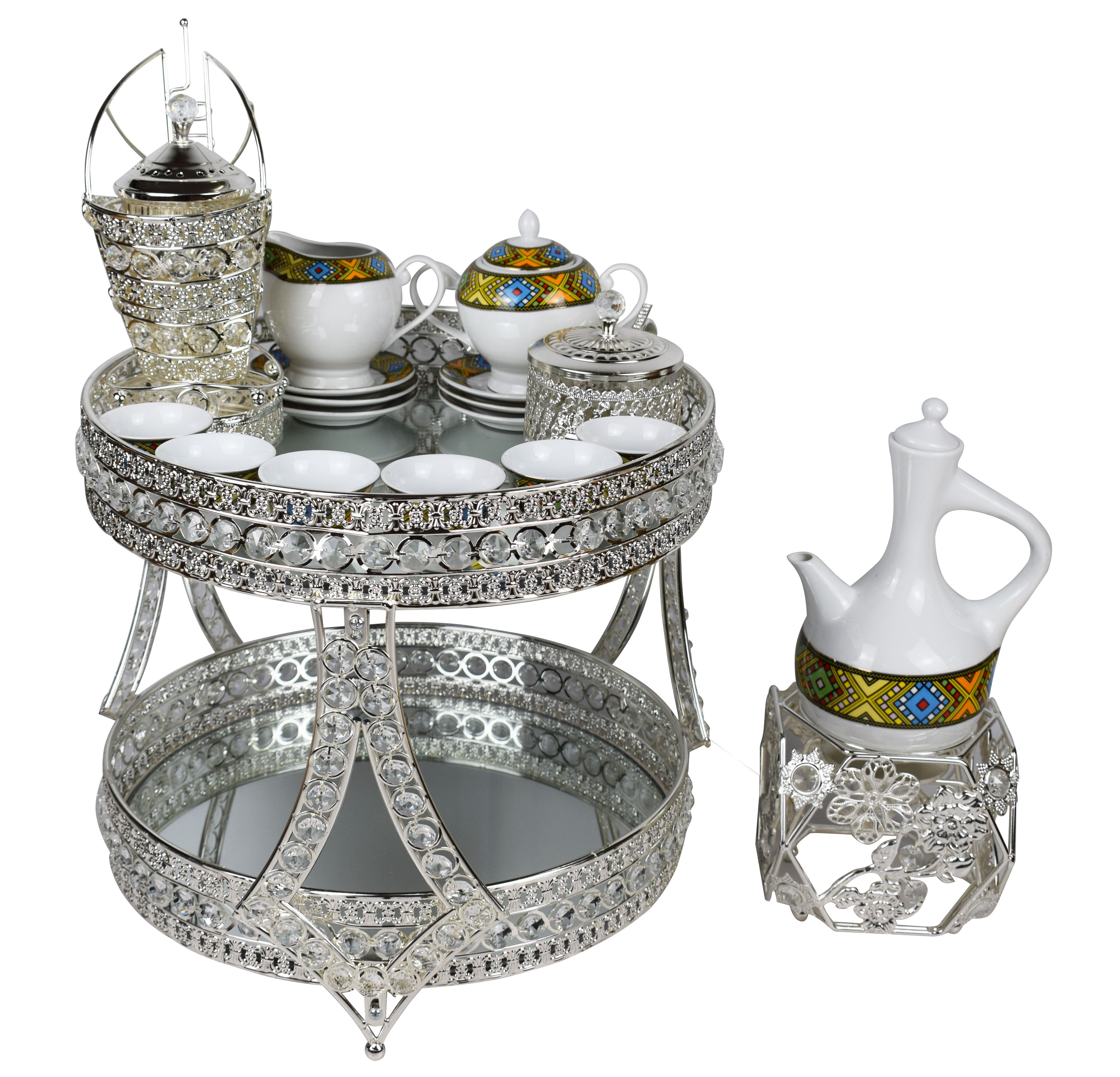 habesha new arrival high quality ethiopian metal rekebot coffee table with 17pcs coffee set