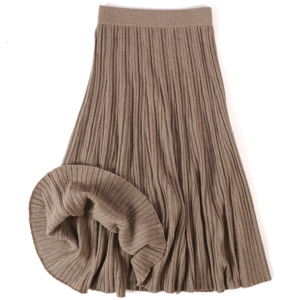 women autumn winter high waist 100% pure cashmere long knitted  pleated maxi A line swing cashmere sweater skirt