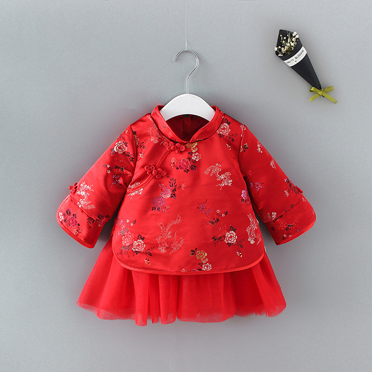 Boutique Chinese Style Baby Girl clothes red print qipao pattern baby girl dress