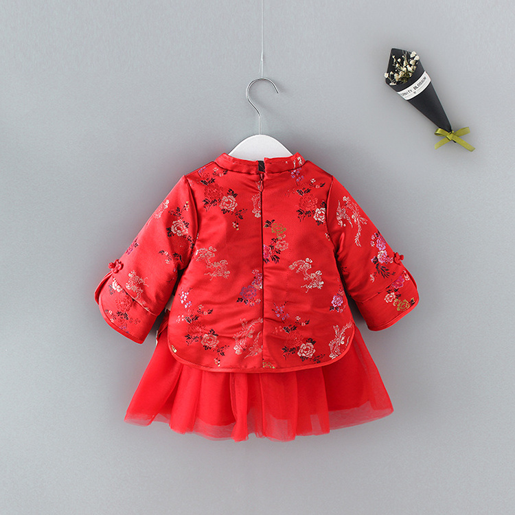 Boutique Chinese Style Baby Girl clothes red print qipao pattern baby girl dress