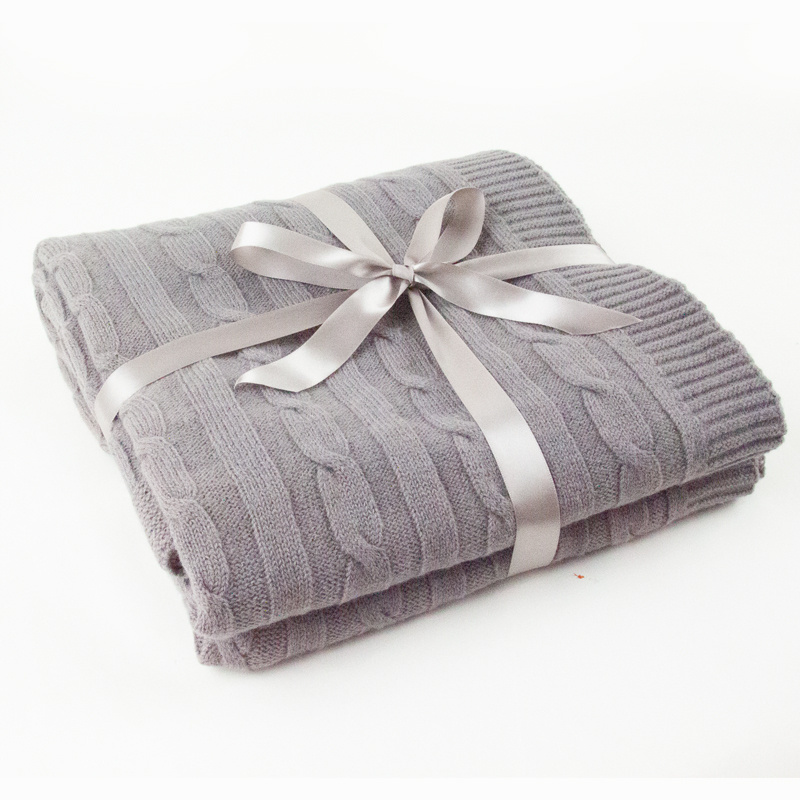 Personalized luxury thick merino wool cashmere cable chunky knitted throw blanket for baby adult