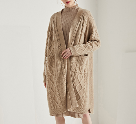 woman cotton cashmere wool long cardigan latest design knit short sleeve  dress with buttons robe sweater cardigan