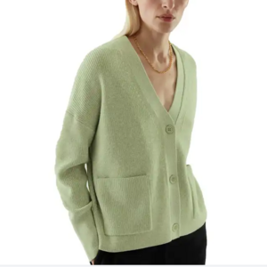 LP cardigan korean crop long sleeve green sweater women button with pocket