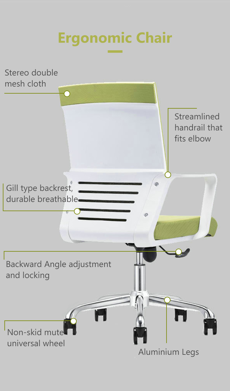 Office Furniture Mid Back Chair Cheap Small Mesh Swivel Chairs Green Clerk Chairs Executive With Fixed Arm Rest And Wheels