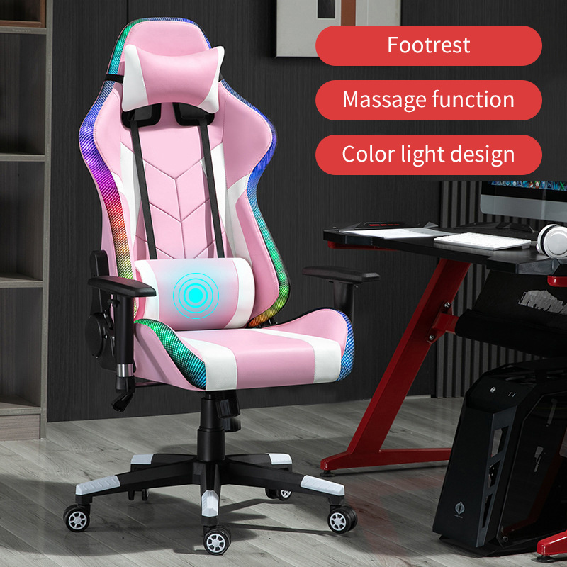 Cheap Rgb Led Pu Leather Pink Massage Gamer Chairs Office Racing Black And Red Computer Gaming Chair With Light And Speaker