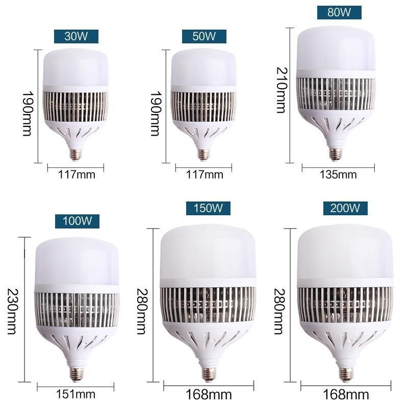 Energy saving high efficiency 50w 80w 100w 150w 200w Aluminum LED T Bulb light E27 E40 super brightness high lumen light bulb