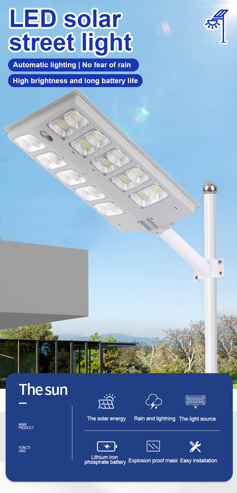 New model IP67 300W 400W 500W  outdoor led solar street light Waterproof with sensor remote control