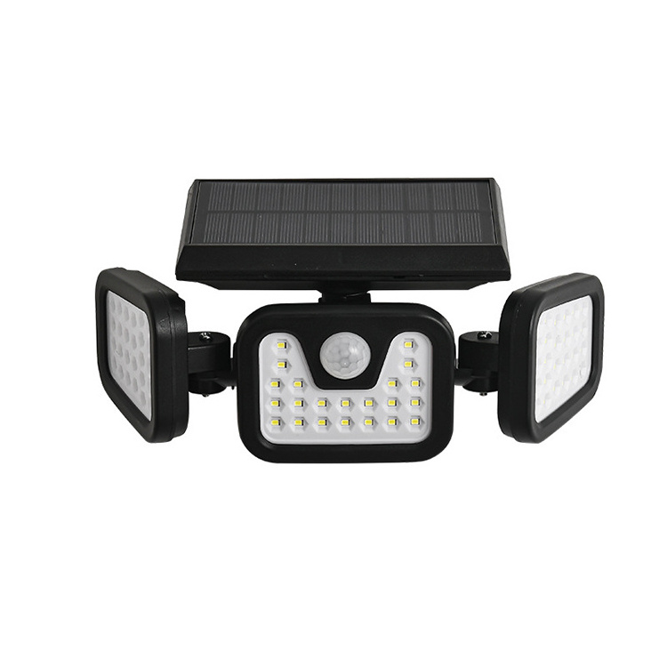 Outdoor abs high brightness 3 head adjustable led outdoor Security Pir Motion Sensor Led Solar Powered Wall Lamp Light