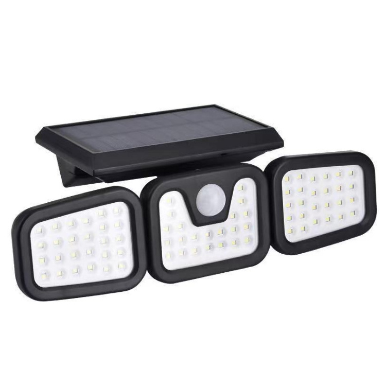 Outdoor abs high brightness 3 head adjustable led outdoor Security Pir Motion Sensor Led Solar Powered Wall Lamp Light