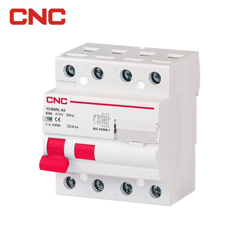 YCB8RL-63 Series 6KA 10KA AC 16A 25A 32A 40A 50A 63A 1P+N Electromagnetic 230V 50Hz RCCB Circuit Breaker