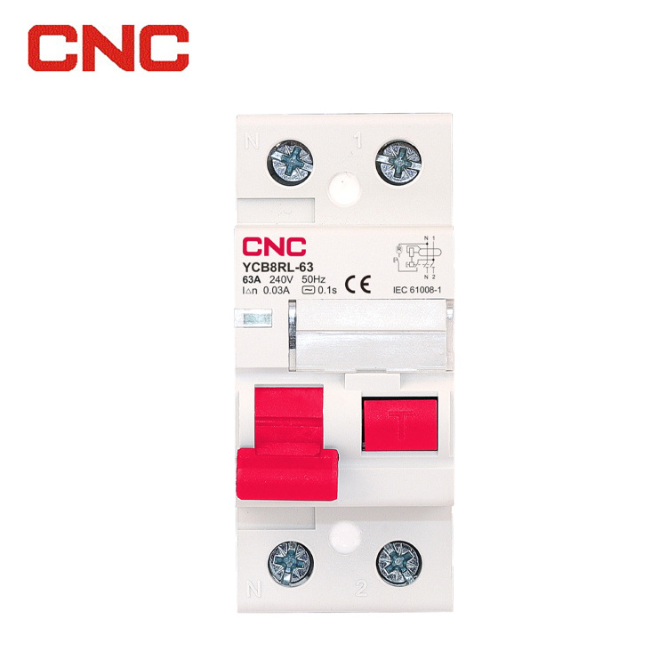 YCB8RL-63 Series 6KA 10KA AC 16A 25A 32A 40A 50A 63A 1P+N Electromagnetic 230V 50Hz RCCB Circuit Breaker