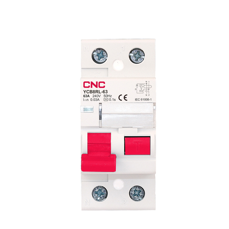 YCB8RL-63 Series 6KA 10KA AC 16A 25A 32A 40A 50A 63A 1P+N Electromagnetic 230V 50Hz RCCB Circuit Breaker