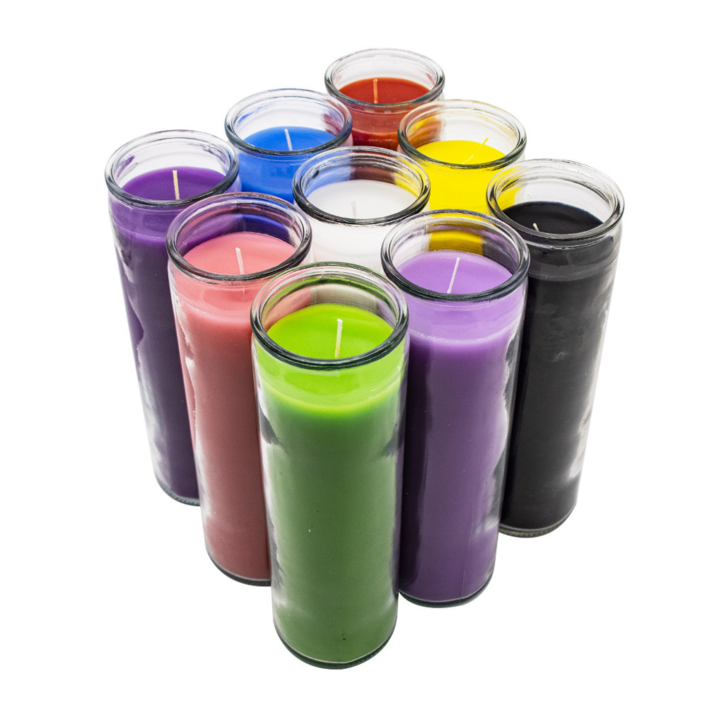 Circle glass religious candle custom colored wax 5 days 7 days candle outdoor use windproof candle