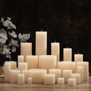 Custom Logo Beeswax Big Luxury Bulk Unscented Ribbed Soy Wax White Pillar Candles