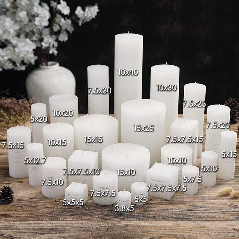 Custom Logo Long Big Luxury Thick Unscented Ribbed Bee Soy Wax White Pillar Candles