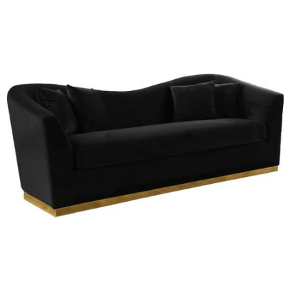 Curved Back Design black Velvet Sofa with Gold Stainless Steel Base