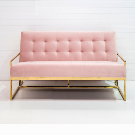 Metal sofas blush pink velvet 2 seater lounge sofa