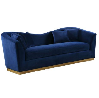 Curved Back Design black Velvet Sofa with Gold Stainless Steel Base