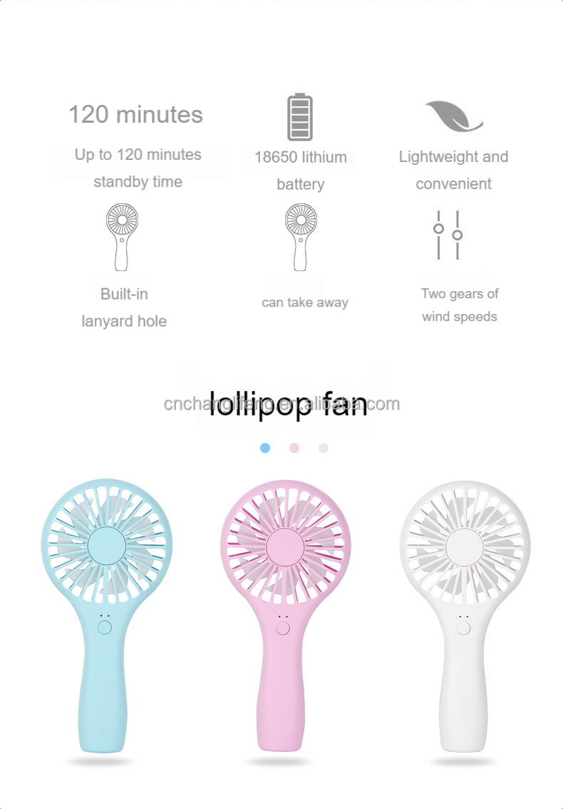 2023 Cute Ventilador Mini Lollipop Abs Low Noise Mute Usb Rechargeable Handheld Hand Eyelash Air Cooling Cordless Portable Fan -