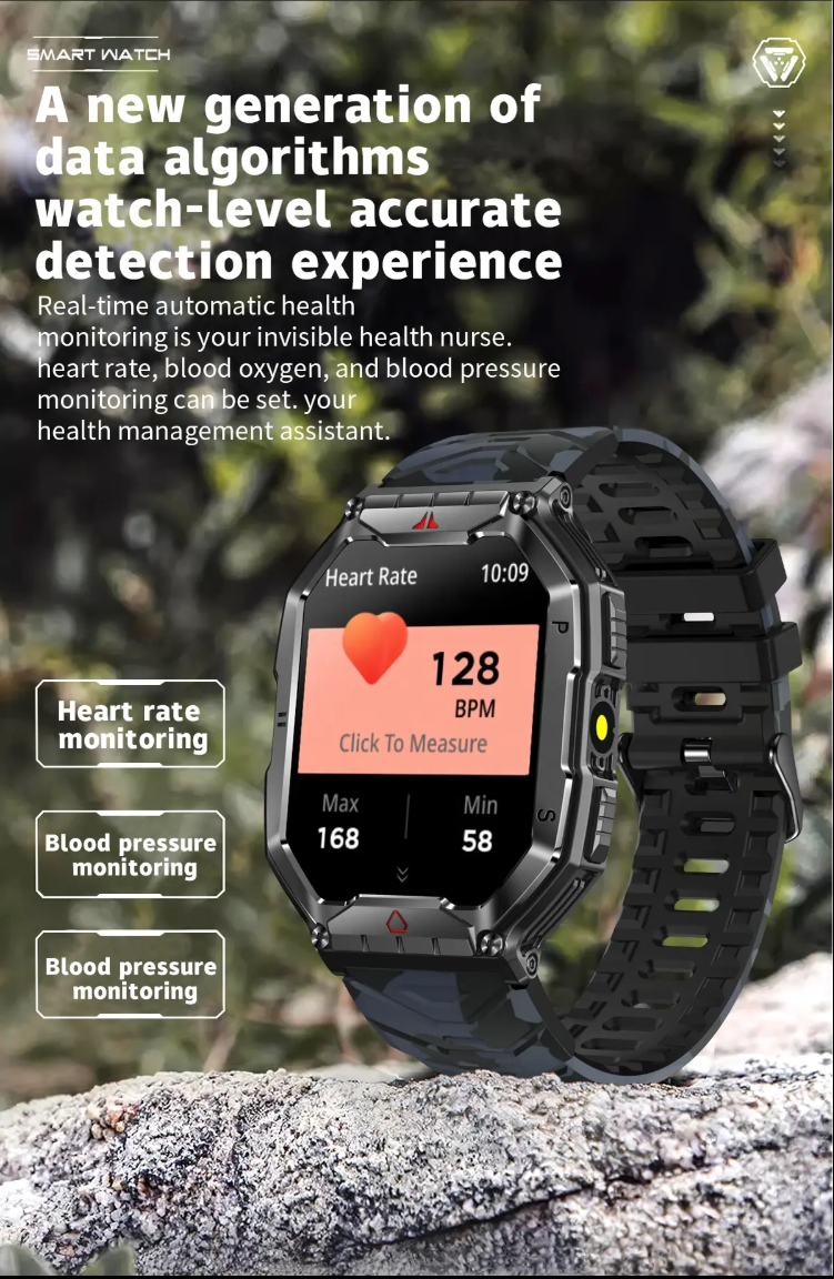 Hot sale waterproof Man Women Outdoor Sports Smart Watch with Compass Flashlight 650mAh Battery BT Call KR82 Smartwatch