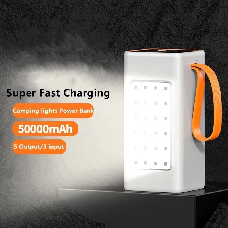 High quality Large capacity 50000mah power bank LED Light Power Banks with four USB capacity Outdoor camping with lights fast